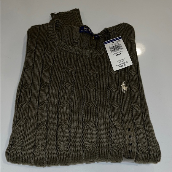 NWT Polo by Ralph Lauren 100% Cotton Cable Knit Army Green Sweater. Size Medium - Picture 8 of 9